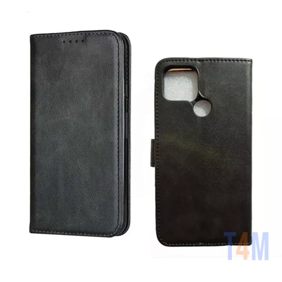 Leather Flip Cover with Internal Pocket For Oppo A15 Black